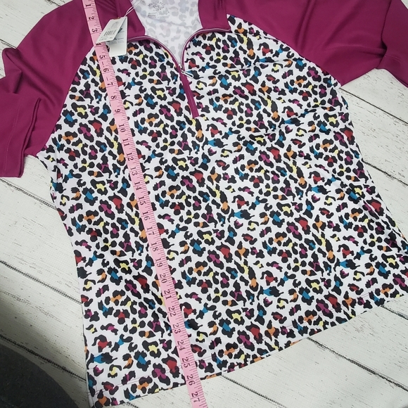 Monterey Club Women's Pro Leopard Print Block 3/4 Sleeve Zip Top. XL - Picture 5 of 12
